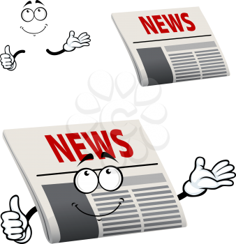 Cartoon newspaper character with news  headline  show thumb up gesture, isolated on white background