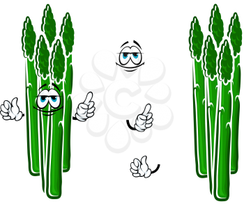 Fresh cartoon asparagus vegetable spears character with sappy green stems and funny face, for agriculture or healthy food design