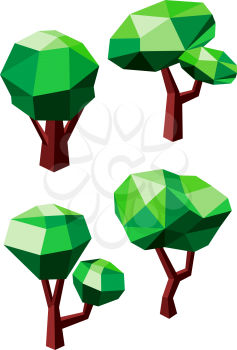 Abstract geometric polygonal green trees icons with round crowns for ecology, nature or landscape design