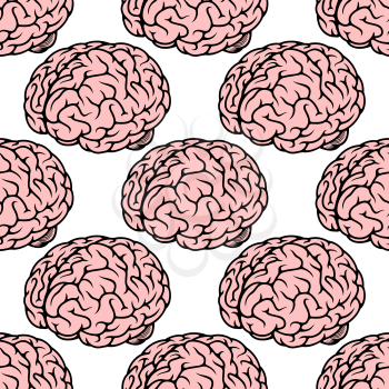Seamless pattern with repeated pink human brain on white background for medicine design