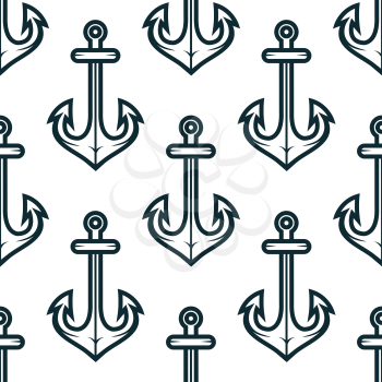 Nautical seamless pattern with old ship anchors on white background, for marine background design