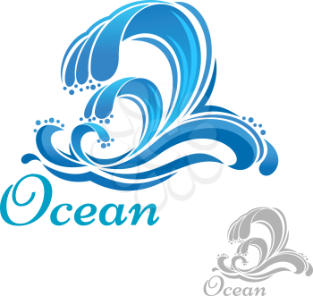 Blue sea wave of ocean surf symbol for ecology, business or nature design