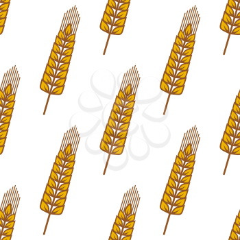 Golden cereal ears of wheat with ripe grains seamless pattern background for agriculture or bakery design