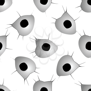 Bullet holes in metal with torn edges and cracks seamless pattern, for military or war concept design