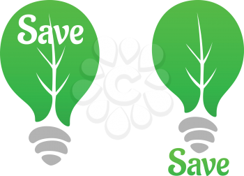 Save nature concept with a green leaf icon instead of glass bulb and text Save