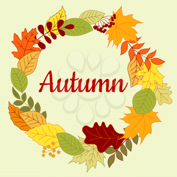 Autumnal leaves frame border with colorful wreath of fallen foliage for seasonal design