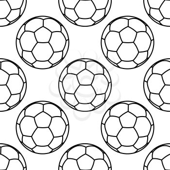 Black and white football seamless background pattern with soccer balls in outline style