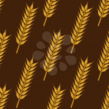Seamless pattern of ripe wheat ears with dry spikelets on brown background, for agriculture or bakery design