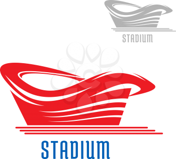 Sport game stadium or arena building icon with red contour and caption, also gray version on the corner. For sporting design