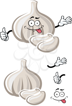 Cartoon ripe bulb of white garlic vegetable cartoon character with spicy cloves and funny teasing face