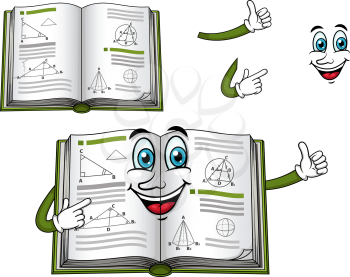 Happy geometry textbook cartoon character with green cover shows thumb up, for education design