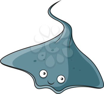 Cartoon tropical marine stingray fish character with wavy tail and smile, for underwater wildlife design
