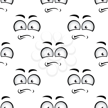 Cartoon sadness face seamless pattern with eyes and displeased emotion