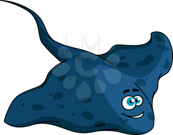 Funny blue spotted stingray cartoon character with wide fins and googly eyes, for underwater wildlife design