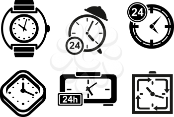 Clock and timer icons set, with alarm ad dial. Flat style