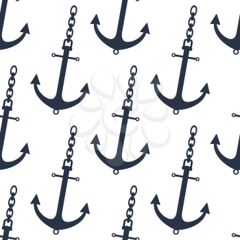 Seamless pattern of gray ship anchors with chan for marine and nautical design