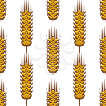Background seamless pattern with a repeat ripe golden ears of wheat in square format