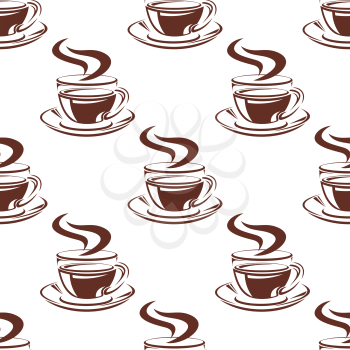 Simple brown hot steaming coffee cups seamless pattern, for cafe design