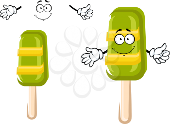 Happy colorful frozen ice cream lollipop in two variants without and with a smile and arms, cartoon style