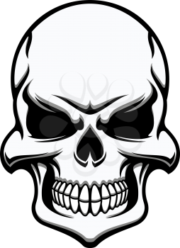 Black and white eerie human skull, eerie frontal view for halloween, horror, death or piracy themes design