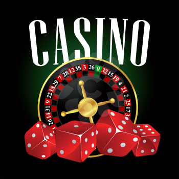 Casino roulette and red dices for entertainment or gambling themes design