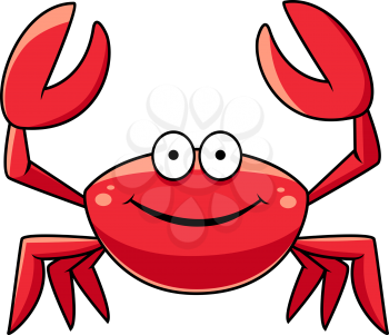 Happy red marine crab with big claws and a smiling face, cartoon style