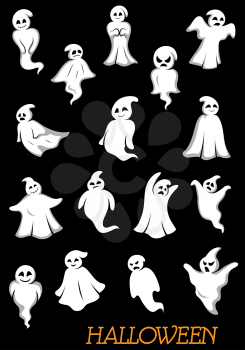 White halloween ghosts and ghouls with danger faces for holiday theme design