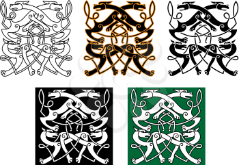 Fighting wolves celtic patterns with mythical animals and decorative knot elements for tattoo or medieval themes design