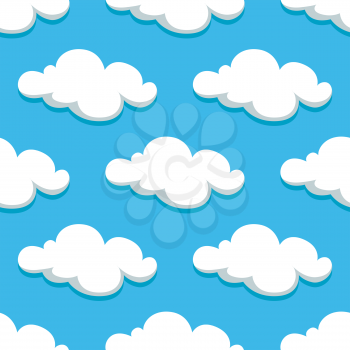 Cartoon white clouds and sky seamless pattern on background. For wallpaper or textile design