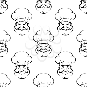 Smiling baker or chef with curly moustache seamless pattern on white background for restaurant or food themes design