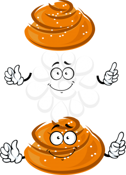 Cartoon sweet twisted bun character with sesame seeds and smile for bakery or pastry shop theme