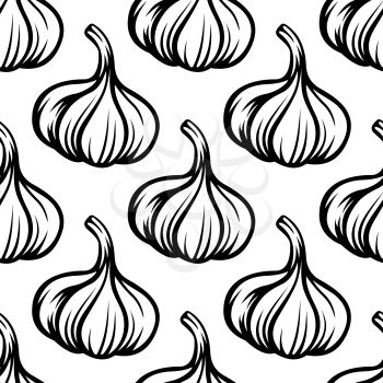 Black and white seamless pattern with fresh garlic vegetable bulbs, for background design