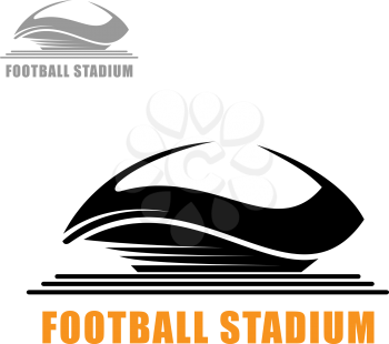 Modern architectural icon of a football or soccer stadium with curved domed roof and text Football Stadium below, for sport theme design
