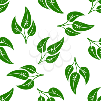 Seamless pattern of simple green leaves on white background. For textile, interior or environment themes