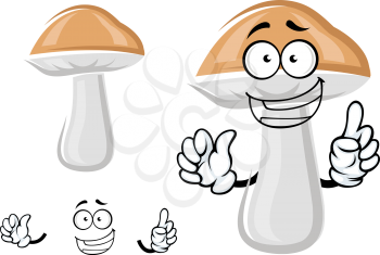 Cute cartoon cep or boletus mushroom character with a happy smile, isolated on white