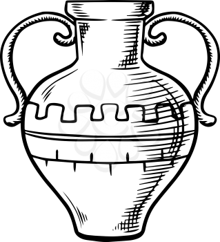 Sketch of a two handled ancient amphora, isolated on white