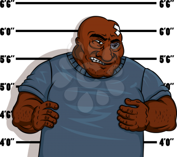 Cartoon police shot of a hardened criminal with a bump and plaster on his head