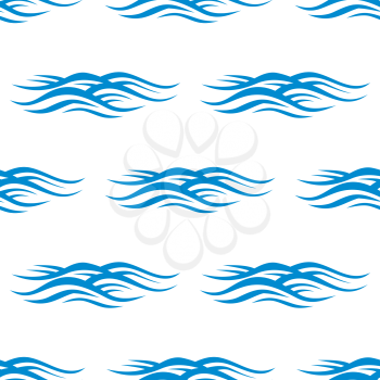 Sea waves seamless pattern with blue rippling water on white background. For nautical adventure or travel themes background design   