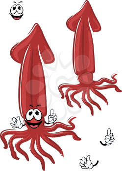 Cheerful red squid cartoon character with laughing face, isolated on white. For nature, food or mascot design