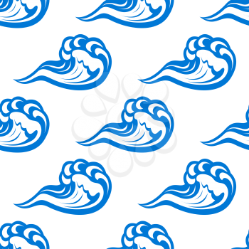 Ocean seamless pattern with cartoon blue waves on white background, for nautical or marine themes design