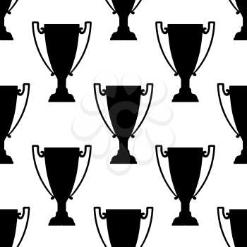 Sport trophy silhouettes seamless pattern with two handled champion cups on white background, for sports or leadership themes design