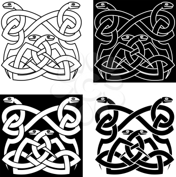 Celtic snakes traditional pattern with intricate knot ornament in tribal style, for tattoo or embellishment design