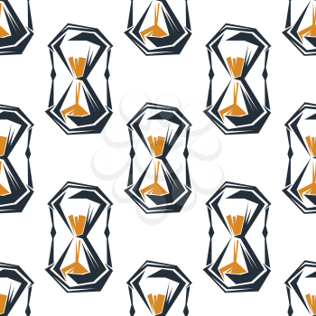 Vintage hourglasses seamless pattern on white background, for time concept design