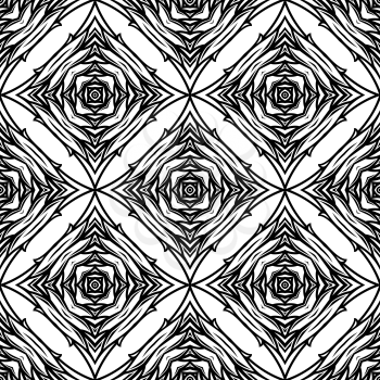 Seamless black and white abstract pattern with decorative geometric elements for wallpaper or textile design
