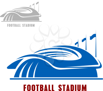 Soccer stadium building icon of sporting arena with row of flags, for sport theme design 