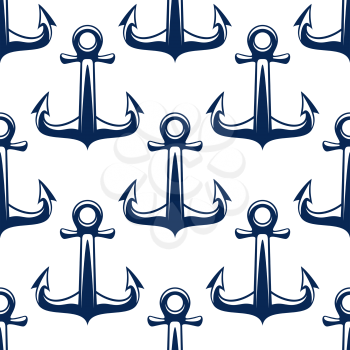 Blue marine anchors seamless pattern on white background, for nautical themes design 