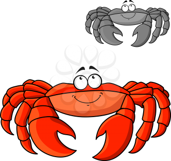 Atlantic ocean red crab cartoon character with big legs and claws. Underwater wildlife or seafood menu themes
