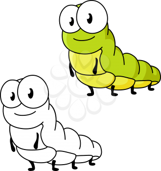 Little cartoon green butterfly caterpillar insect with cute face and goggly eyes. For childish book or nature concept design
