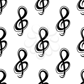 Seamless pattern with musical clef, for art or party background design usage. Black and white colors