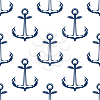 Vintage marine seamless pattern with blue nautical anchors on white background. Addition to maritime adventure or travel design